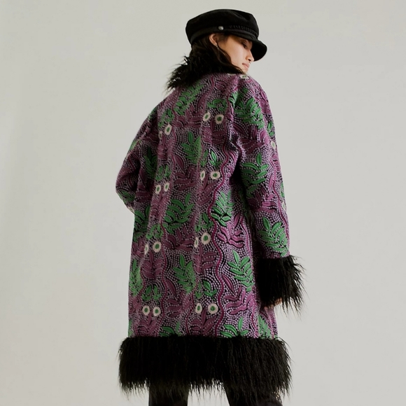 Free People Anna Sui Jacquard Faux Fur Jacket Size/L - Picture 4 of 9
